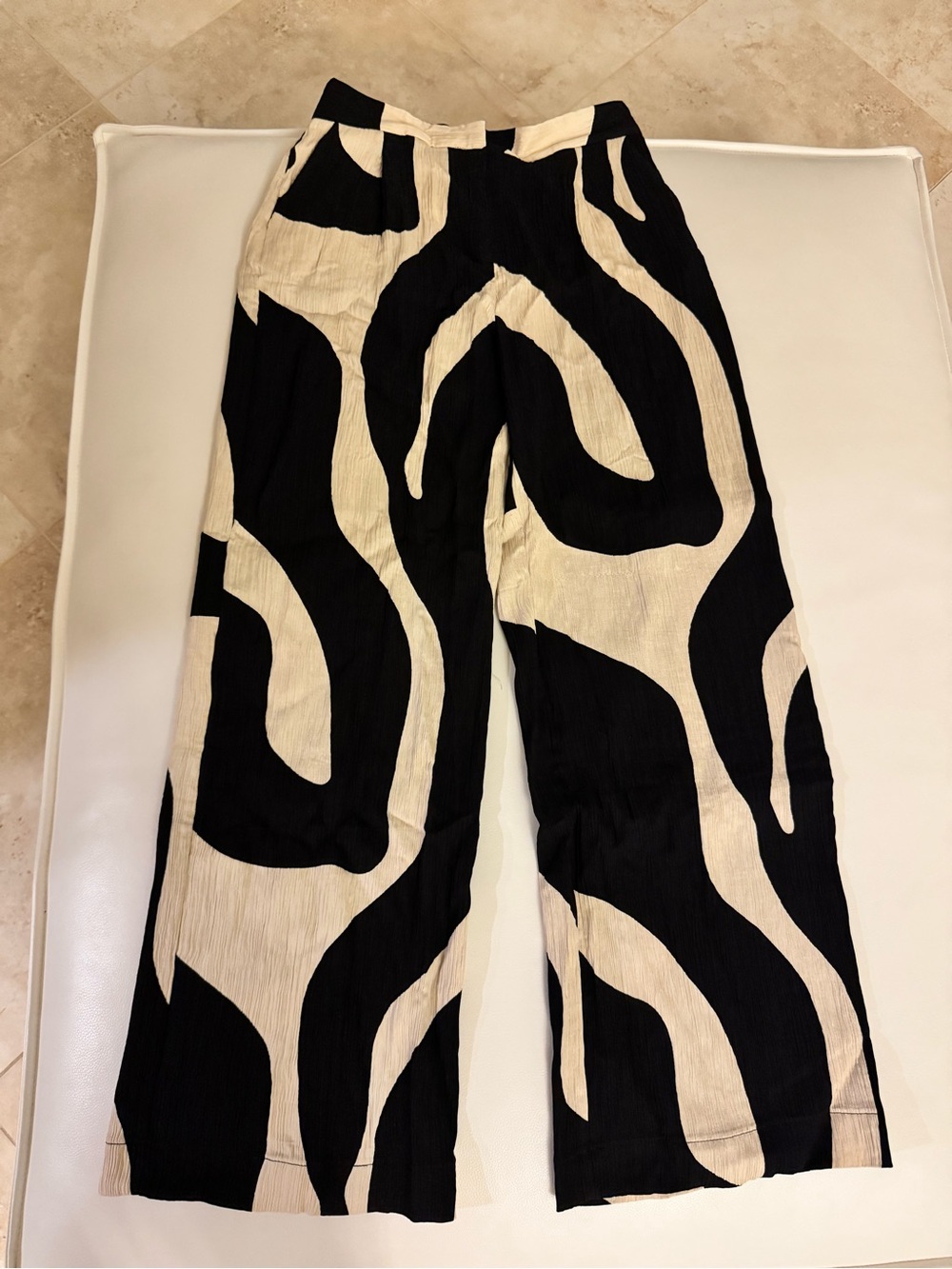 Mango Black & Cream Abstract Wide-Leg Pants